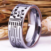Silver Circuit Board Tungsten Wedding Band Ring for Men