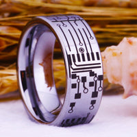 Silver Circuit Board Tungsten Wedding Band Ring for Men