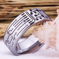Silver Circuit Board Tungsten Wedding Band Ring for Men
