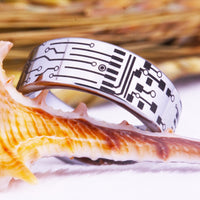 Silver Circuit Board Tungsten Wedding Band Ring for Men