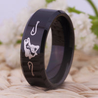 Black Fishing and Hooks Design Tungsten Wedding Band Ring for Men