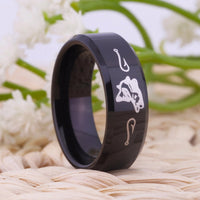 Black Fishing and Hooks Design Tungsten Wedding Band Ring for Men