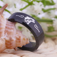 Black Fishing and Hooks Design Tungsten Wedding Band Ring for Men