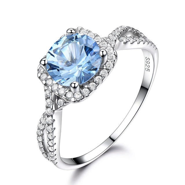 Split Shank Sky Blue Topaz Sterling Silver Ring for Women, Diamond Simulant Engagement Ring