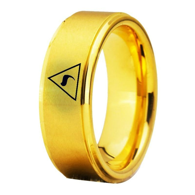 Yellow Gold Scotish 14th Degree Masonic Tungsten Wedding Band Ring for Men