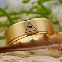 Yellow Gold Scotish 14th Degree Masonic Tungsten Wedding Band Ring for Men