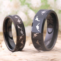 Black Duck Hunting Couple Tungsten Wedding Band Ring for Men and Women