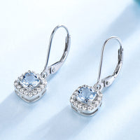 Square Cut Aquamarine Blue Topaz 925 Sterling Silver Dangle Earrings, Diamond Simulant Earrings for Women