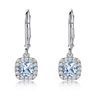 Square Cut Aquamarine Blue Topaz 925 Sterling Silver Dangle Earrings, Diamond Simulant Earrings for Women