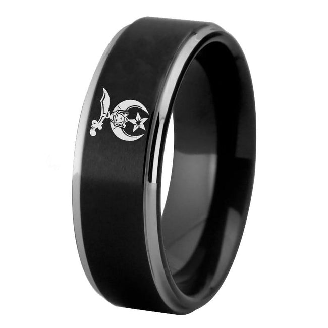 Black Shriner Design Masonic Tungsten Wedding Band Ring for Men