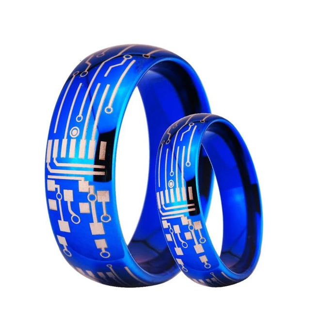 Blue Circuit Board Couple Tungsten Wedding Band Ring for Men and Women