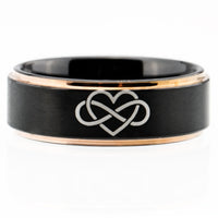 Black and Rose Gold Infinity Heart Tungsten Wedding Band Ring for Men
