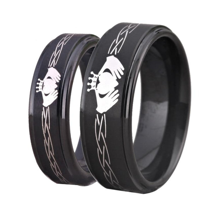 Black Claddagh Couple Tungsten Wedding Band Ring for Men and Women