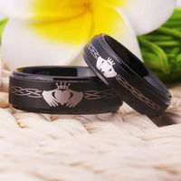 Black Claddagh Couple Tungsten Wedding Band Ring for Men and Women