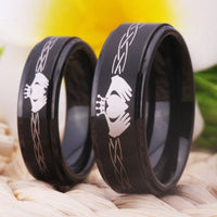 Black Claddagh Couple Tungsten Wedding Band Ring for Men and Women