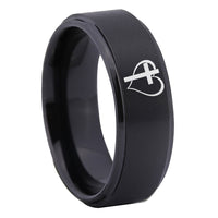 Black Cross Heart Tungsten Wedding Band Ring for Men