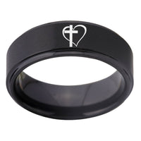 Black Cross Heart Tungsten Wedding Band Ring for Men
