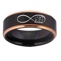 Black and Rose Gold Infinity Love Heart Tungsten Wedding Band Ring for Men