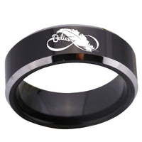 Black Infinity Believe Feather Design Tungsten Wedding Band Ring for Men