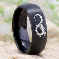 Black Dragon Infinity Design Tungsten Wedding Band Ring for Men