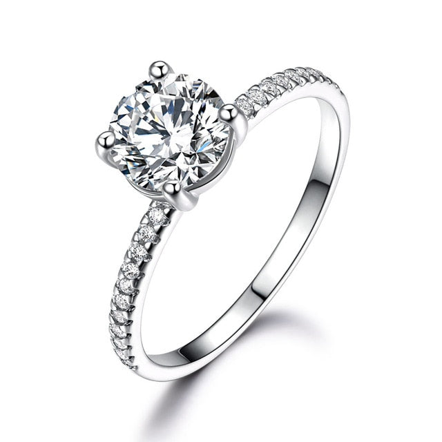 925 Sterling Silver Cubic Zircon Solitaire Engagement Ring for Women