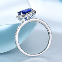 Cushion Cut Blue Sapphire Sterling Silver Ring, Cubic Zirconia Engagement Ring