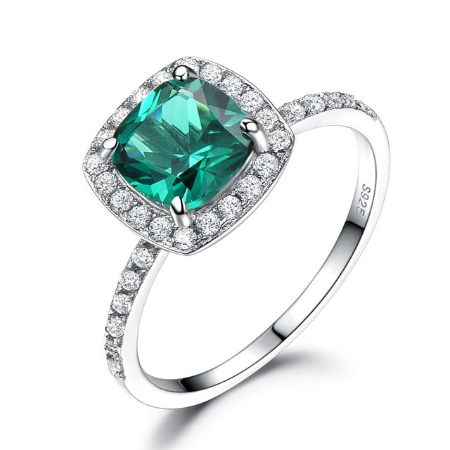 Cushion Cut Emerald 925 Sterling Silver Ring for Women, Cubic Zirconia Engagement Ring