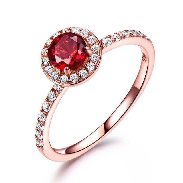 Red Garnet Rose Gold 925 Sterling Silver Ring for Women