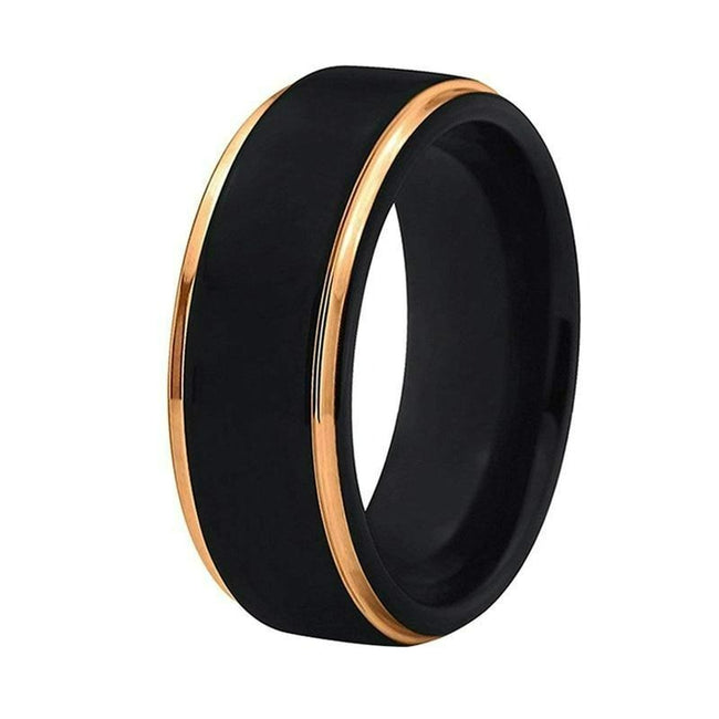 Black with Rose Gold Edges Tungsten Wedding Band Ring for Men