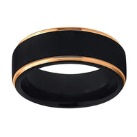 Black with Rose Gold Edges Tungsten Wedding Band Ring for Men