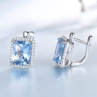 Radiant Cut Sky Blue Topaz 925 Sterling Silver Earrings, Diamond Simulant Earrings for Women
