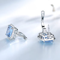 Radiant Cut Sky Blue Topaz 925 Sterling Silver Earrings, Diamond Simulant Earrings for Women