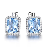Radiant Cut Sky Blue Topaz 925 Sterling Silver Earrings, Diamond Simulant Earrings for Women
