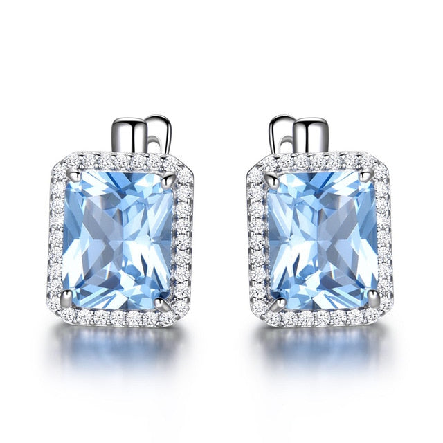 Radiant Cut Sky Blue Topaz 925 Sterling Silver Earrings, Diamond Simulant Earrings for Women