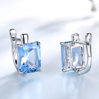 Radiant Cut Sky Blue Topaz Simulant 925 Sterling Silver Earrings