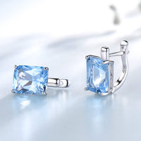 Radiant Cut Sky Blue Topaz Simulant 925 Sterling Silver Earrings