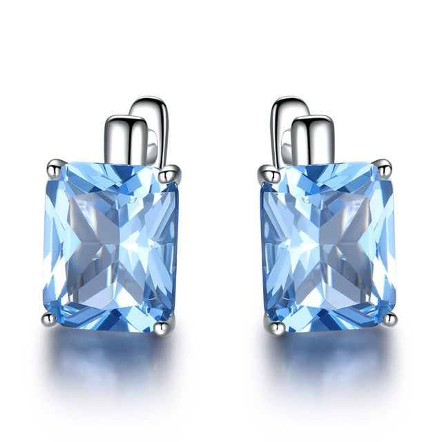 Radiant Cut Sky Blue Topaz Simulant 925 Sterling Silver Earrings