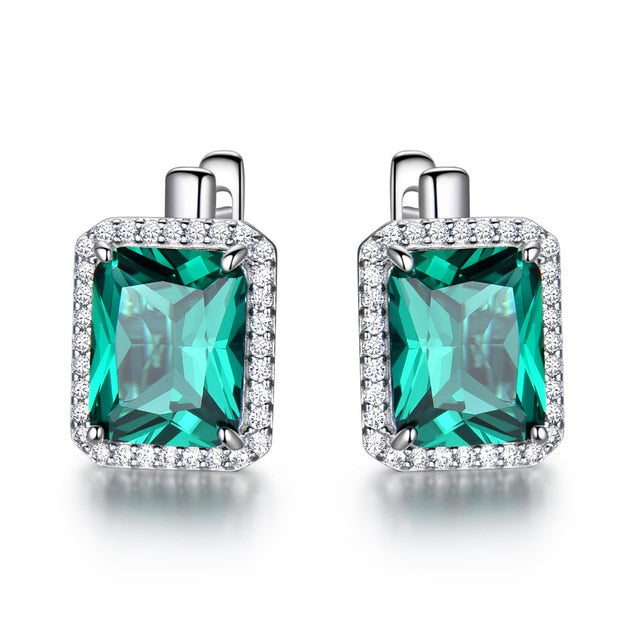 Radiant Cut Emerald 925 Sterling Silver Earrings, Diamond Simulant Earrings for Women