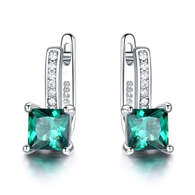 Princess Cut Emerald Simulant Sterling Silver Clip Earrings For Women