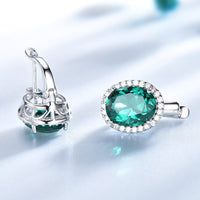 Oval Cut Emerald Sterling Silver Earrings, Diamond Simulant Earrings for Women