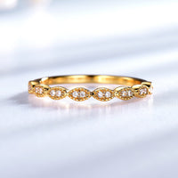 Cubic Zirconia Yellow Gold Plated Milgrain Stackable Sterling Silver Promise Ring for Women