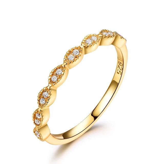 Cubic Zirconia Yellow Gold Plated Milgrain Stackable Sterling Silver Promise Ring for Women