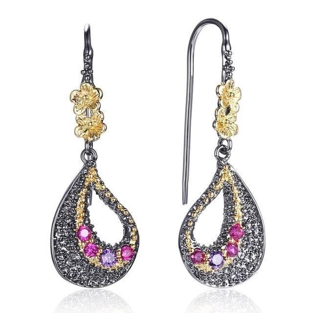 Black Gold Color Purple Fuchsia Diamond Simulant Gothic Drop Earrings for Women