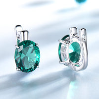 Oval Cut Emerald Simulant Sterling Silver Clip Earrings for Women