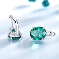 Oval Cut Emerald Simulant Sterling Silver Clip Earrings for Women