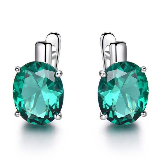 Oval Cut Emerald Simulant Sterling Silver Clip Earrings for Women