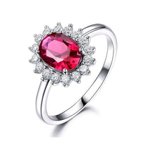 Oval Cut Ruby Cubic Zirconia 925 Sterling Silver Wedding Ring for Women