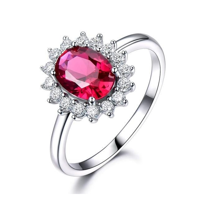 Oval Cut Ruby Cubic Zirconia 925 Sterling Silver Wedding Ring for Women