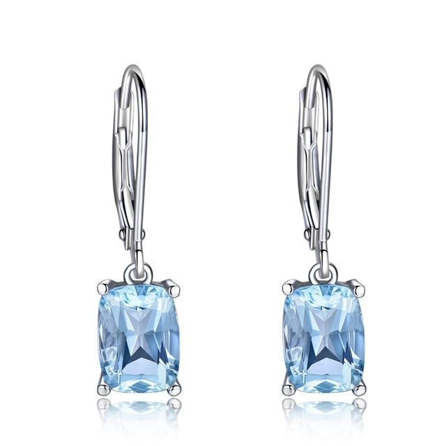 Radiant Cut Sky Blue Topaz 925 Sterling Silver Dangle Earrings for Women