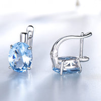Oval Cut Sky Blue Topaz Simulant 925 Sterling Silver Earrings